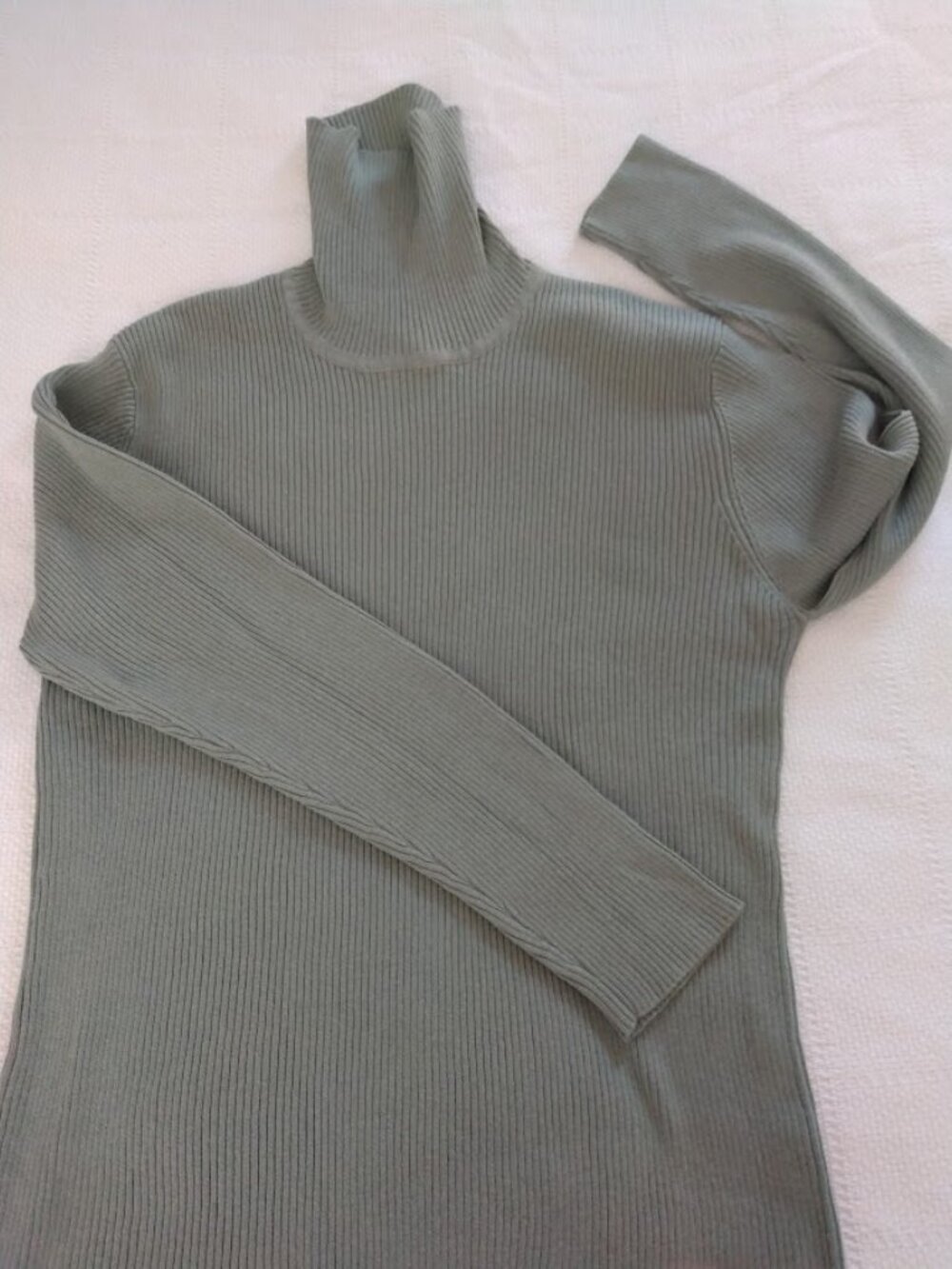 Vintage Women's Ribbed Turtleneck Sage Green 100% Cotton Sz Large Norm Thompson